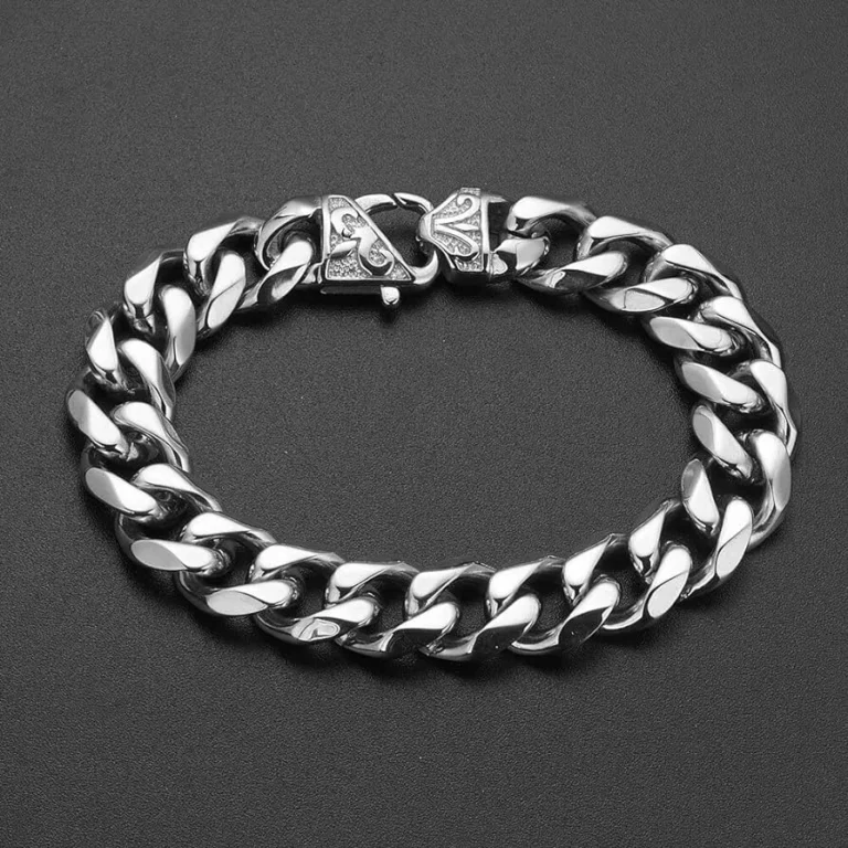 Men’s Stainless Steel Antiqued Vine Polished Curb Chain Bracelet