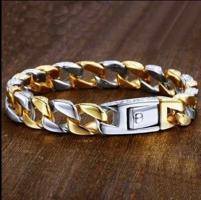 Stainless Steel Bracelet Men golden and silver