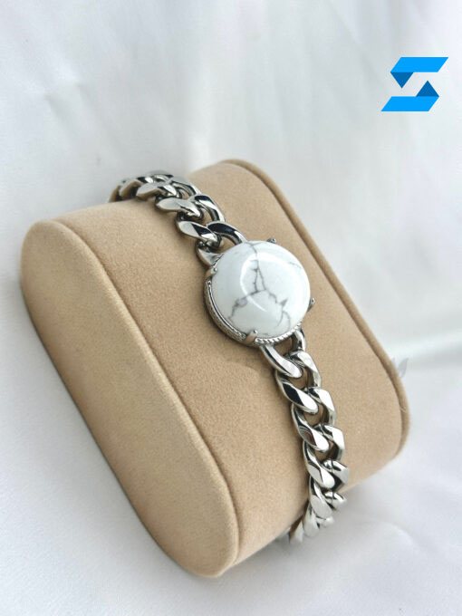 100% Natural White Turquoise Stone Stainless Steel Bracelet