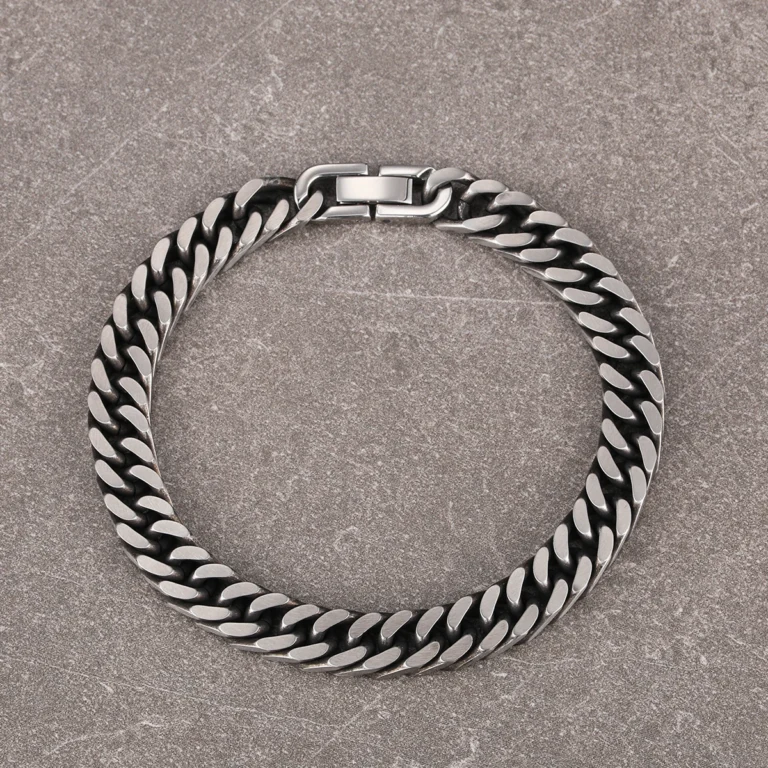 Curb Chain Bracelet for Men Stainless Steel Silver Color