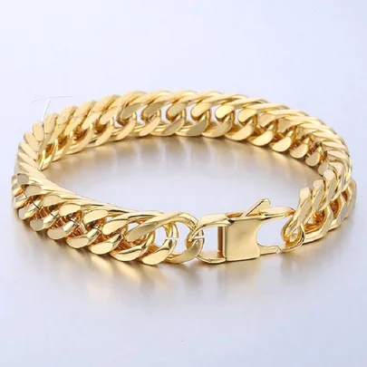 Stainless Steel Bracelet Heavy Cut Curb Link  Chain for Men golden