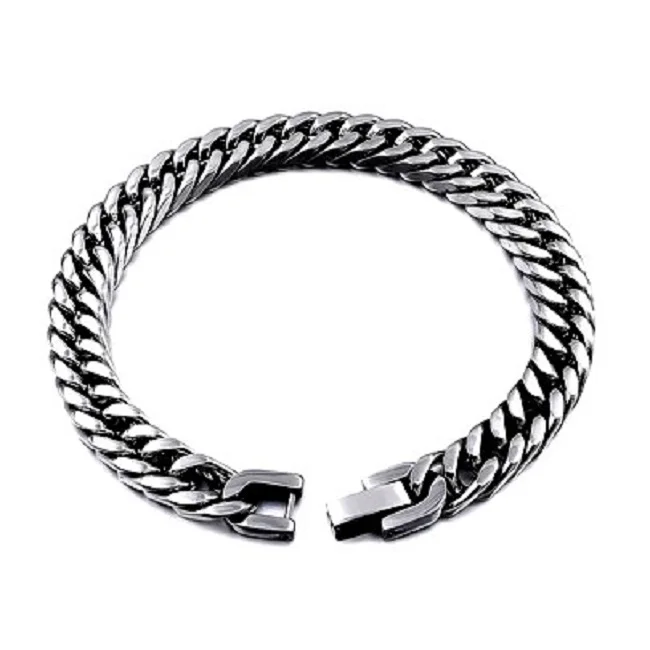 Curb Chain Bracelet for Men Stainless Steel Silver Color