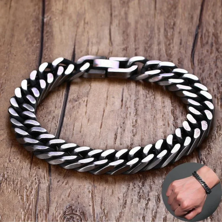 Curb Chain Bracelet for Men Stainless Steel Silver Color