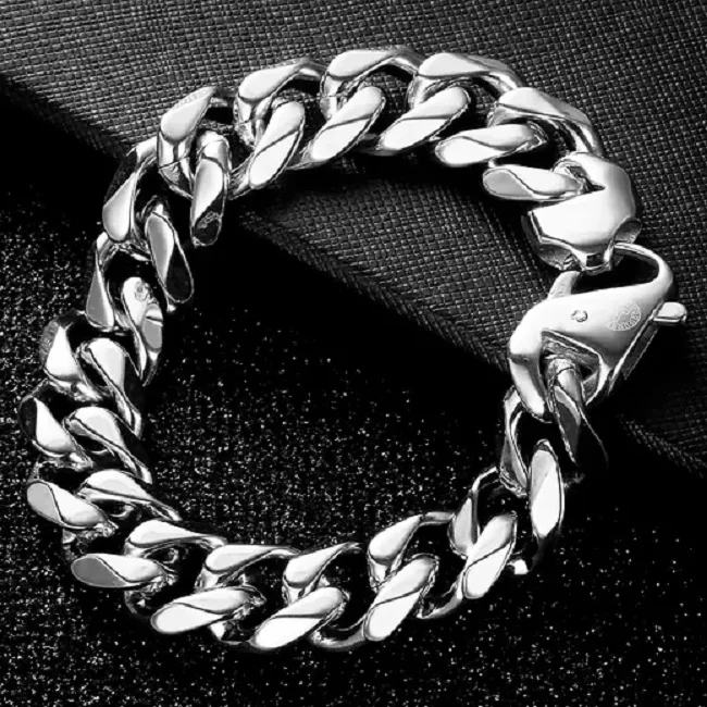 Stainless Steel Bracelet Curb Link Chain for Men silver