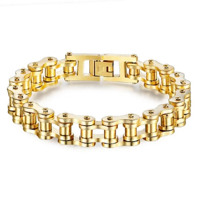 Stainless steel and yellow golden polished bike chain bracelet for men