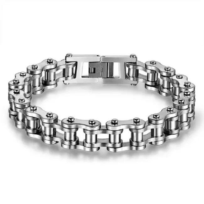 Stainless steel and Silver polished bike chain bracelet for men