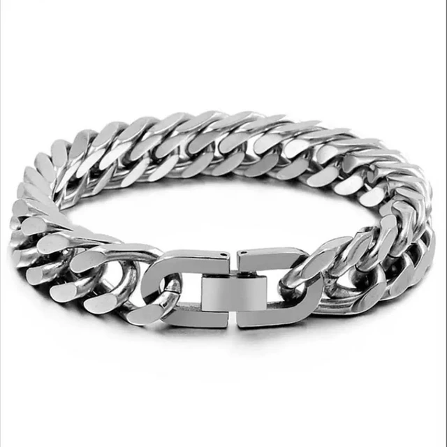 Curb Chain Bracelet for Men Stainless Steel Silver Color