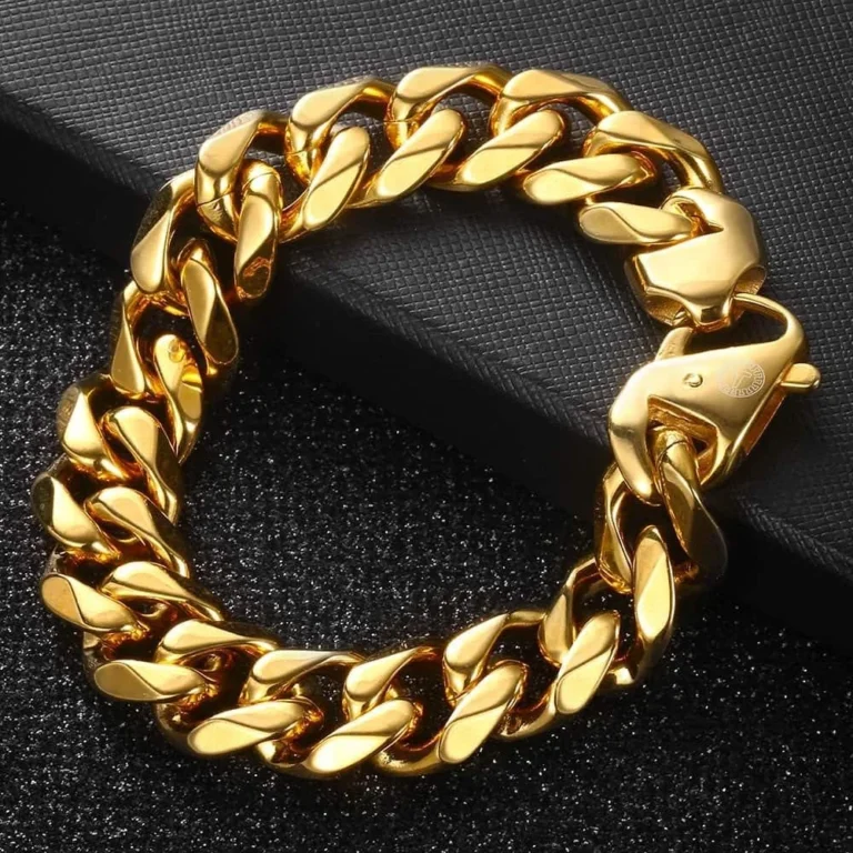 Stainless Steel Bracelet Curb Link Chain for Men Golden