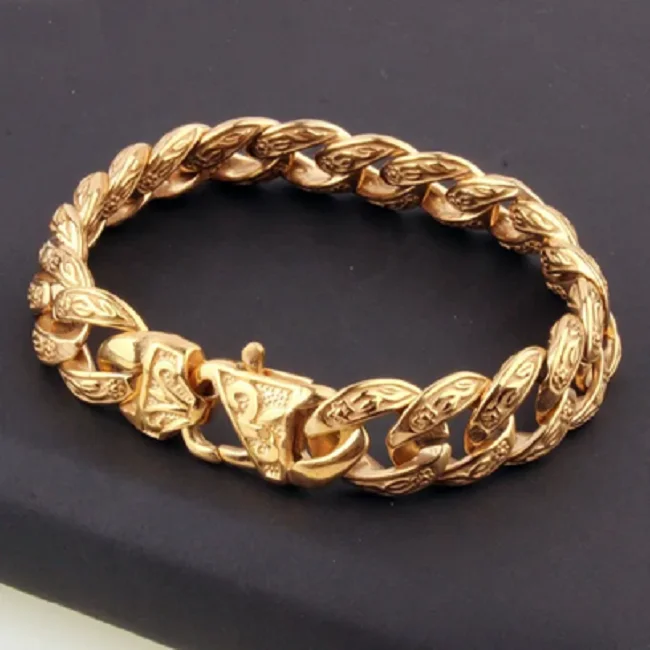 Stainless Steel Bracelet Curb Link Chain for Men Golden