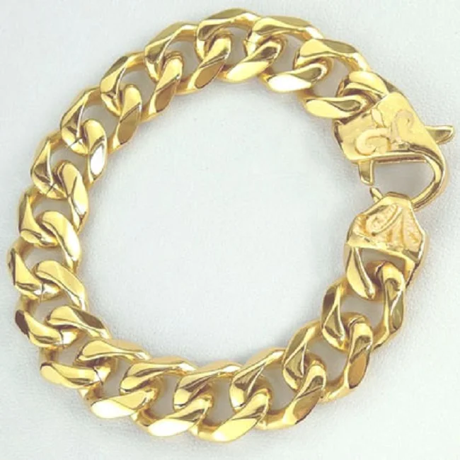 Stainless Steel Bracelet Curb Link Chain for Men Golden