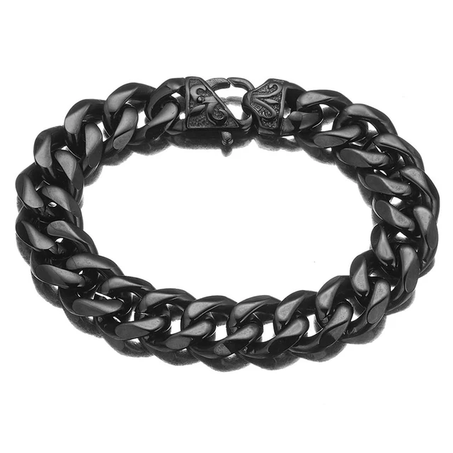 Stainless Steel Bracelet Curb Link Chain for Men Black