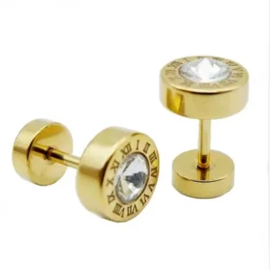 8mm Zircon Roman Numerals Stud Earrings Golden For Men