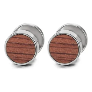 0mm Wood and Stainless Steel Circle Stud Earring