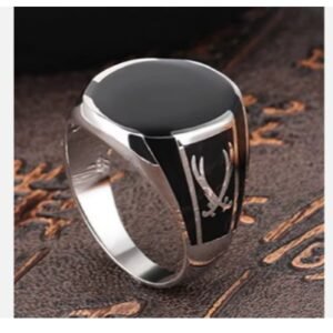 Arabic Style Oval Shape Silver Black Enamel Men Ring