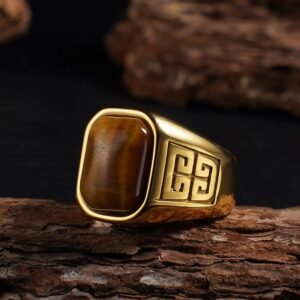 Men's Vintage 316L Stainless Steel Ring with Natural Tiger's Eye Stone