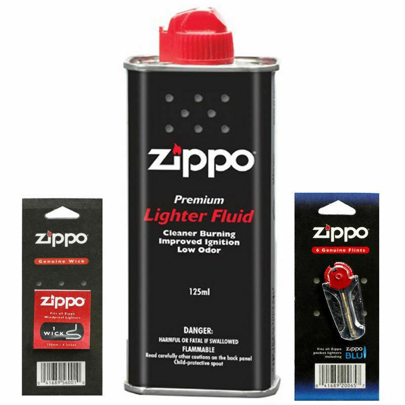Zippo Lighters Fluid and Wick and Zippo 6 Flints USA Brand New - 3 items Combo Pack