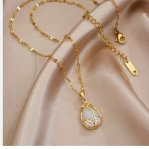 Opal Pendant Necklace for Women Fashion Jewelry Stainless Steel Tulip Necklace