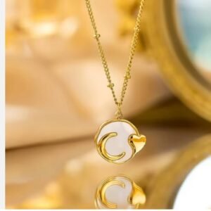Waterproof Stainless Steel Beads Chain White Shell Coin Pendant Necklace No Fade Gold Plated Moon Heart Necklace