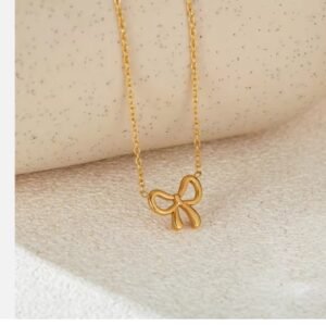 Fashionable Stainless Steel Gold Plated Simple Sweet Bow Pendant Women High Quality Necklace