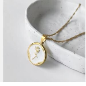 Gold Plated Stainless Steel Necklace with Trendy Rose Pendant Link Chain Wedding Jewelry Coin for Women